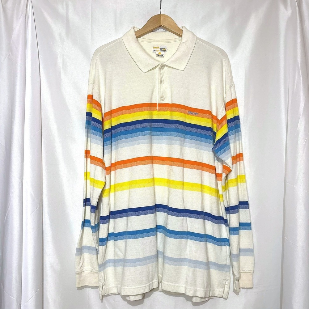 Vintage Pelle Pelle Marc Buchanan Striped Long Sleeve Rugby Polo Shirt 2XL